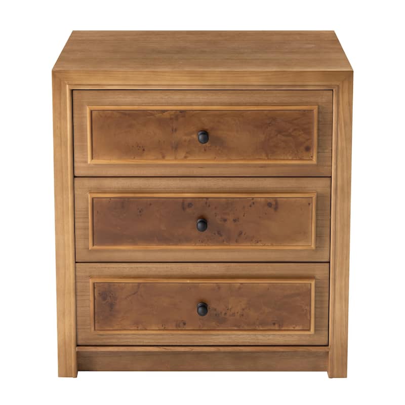 COZAYH Fully Assembled Wooden Nightstand, Burl Front Dresser in Farmhouse Style, Natural Finish Bedside Table with Ample Storage