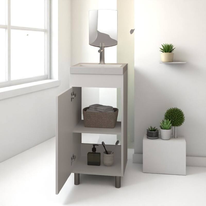 16" Bathroom Vanity with Integrated Sink,Compact Freestanding Cabinet with Storage,Ideal for Small Bathrooms,No Faucet Included