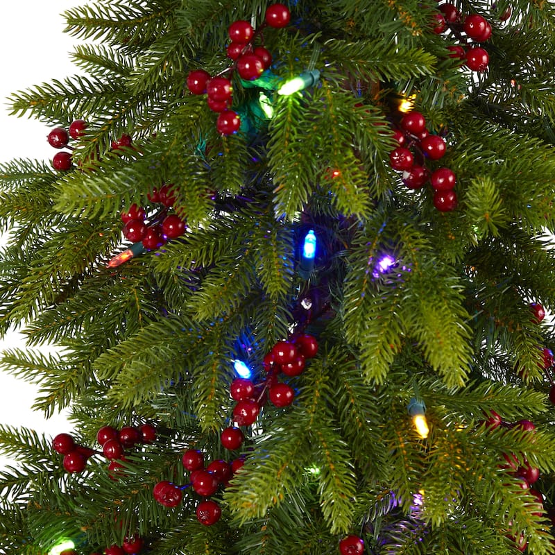 6ft. Fir Artificial Christmas Tree with 250 Multi-Color LED Lights, Berries & 415 Branches - Bright Holiday X-Mas Tree