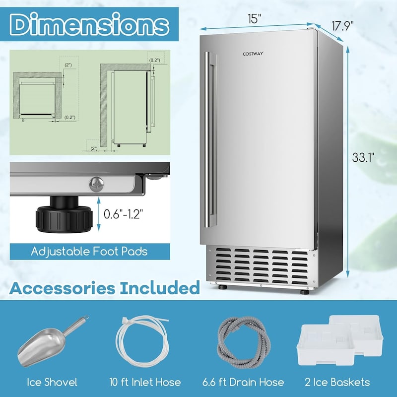 Freestanding Stainless Steel Ice Maker Built-in Ice Machine w/ Timer