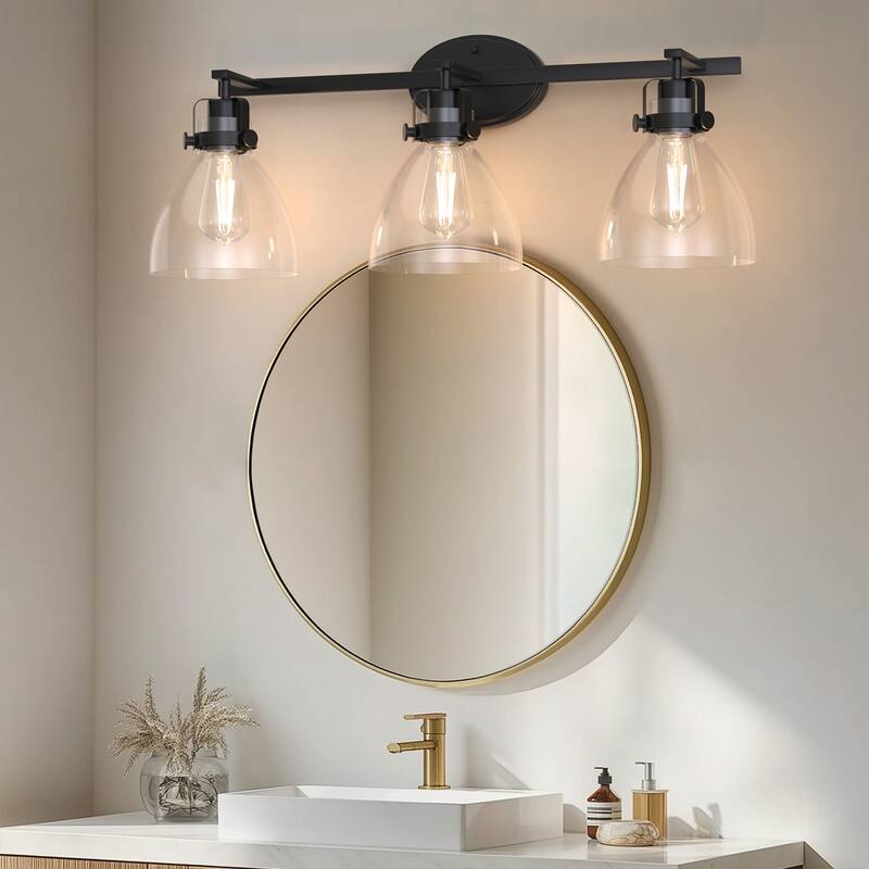 YANSUN 3-Light Black Vanity Light,E26 Wall Lamp for Bathroom or Vanity Area