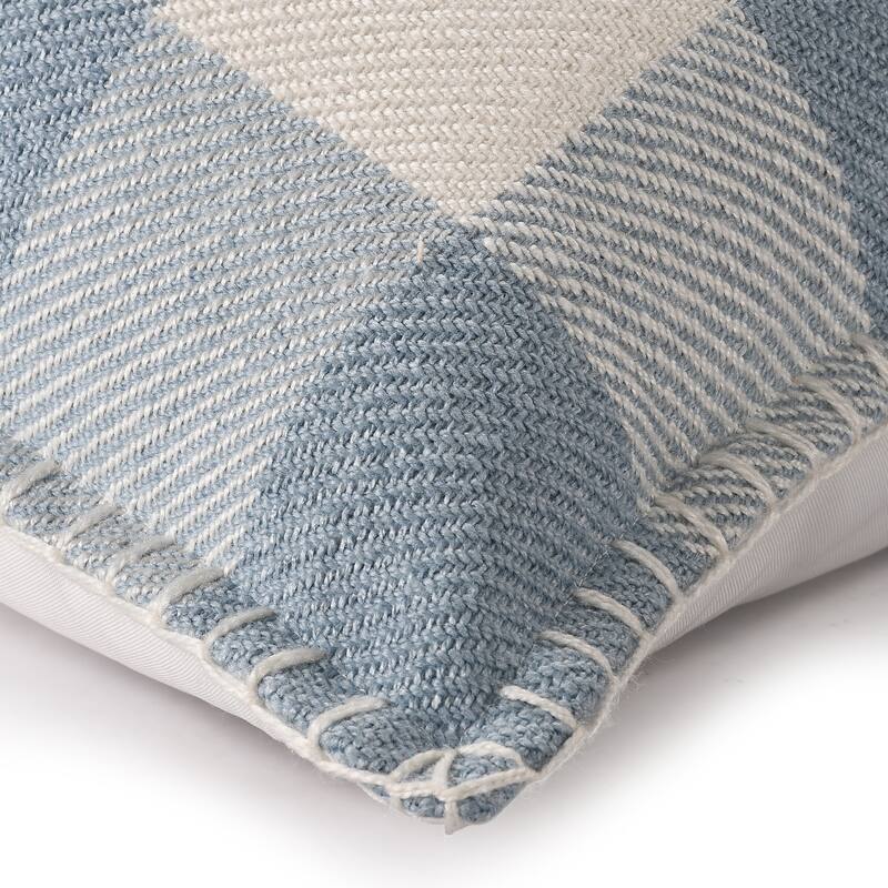 Sevita Hand-Woven Light Blue/Ivory Plaid Polyester Indoor/Outdoor Throw Pillow