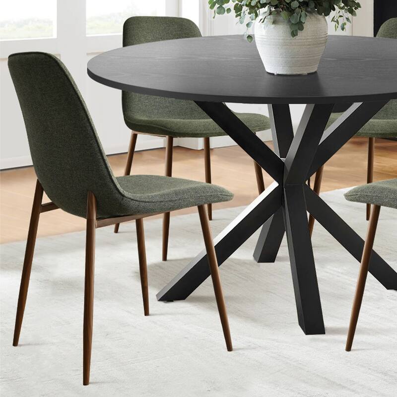 5-Piece Dining Table Set for 4 with Upholstered Chairs and Round Crossed Base Table - Green