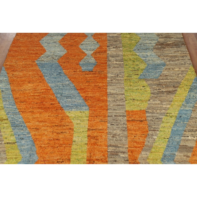 Moroccan Oriental Area Rug Handmade Tribal Geometric Wool Carpet - 6'9" x 9'9"