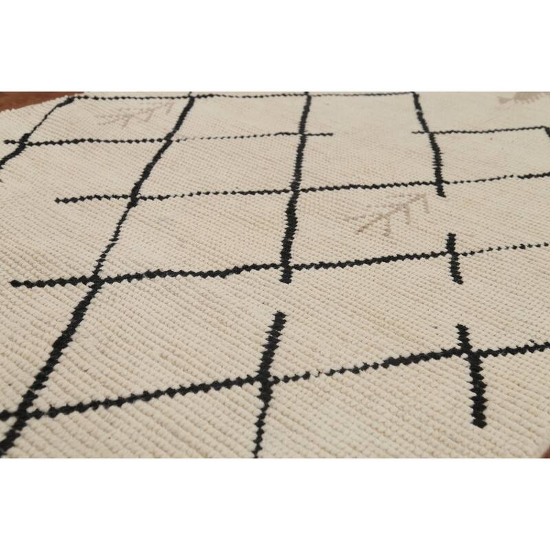 Hand Knotted Oriental 100% Wool Carpet Modern All-Over Beige & Ivories Moroccan Runner Rug - 13' 3'' X 3' 10''
