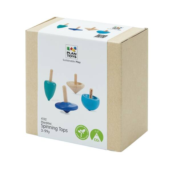 slide 2 of 9, PlanToys Wooden Mini Spinning Tops - Blue Blue - Kids