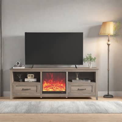 70.08" Storage TV Stand with 4 Open Shelves, 2 Removable Drawers and 200LBS Capacity - Sturdy MDF and Particle Board