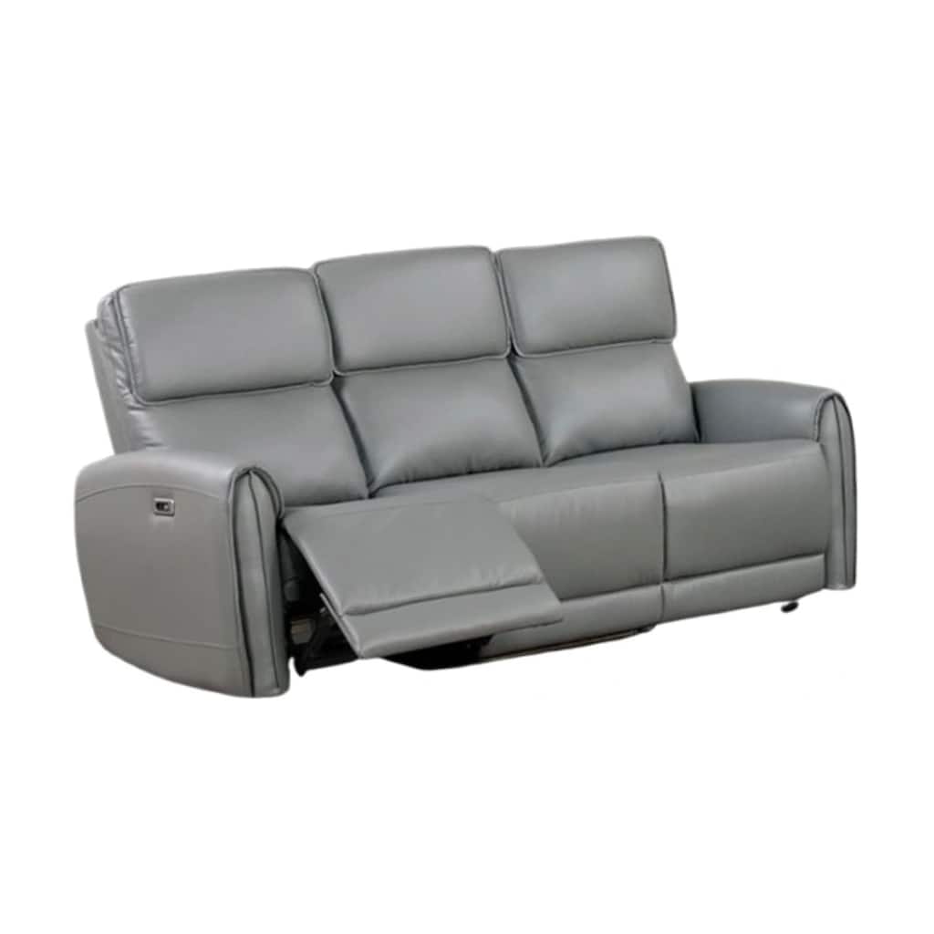 Sily Power Reclining Sofa, Gray Faux Leather, 81 Inch, USB Ports