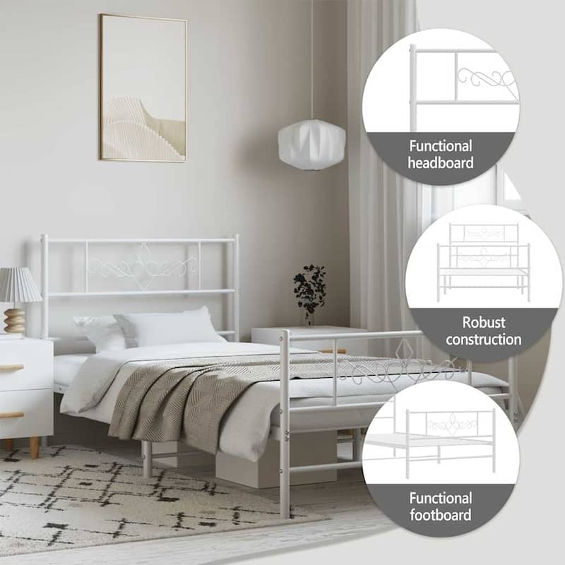 vidaXL 12 Inches White Twin XL Metal Bed Frame No Mattress - 81.5" x 41.3" x 35.4"