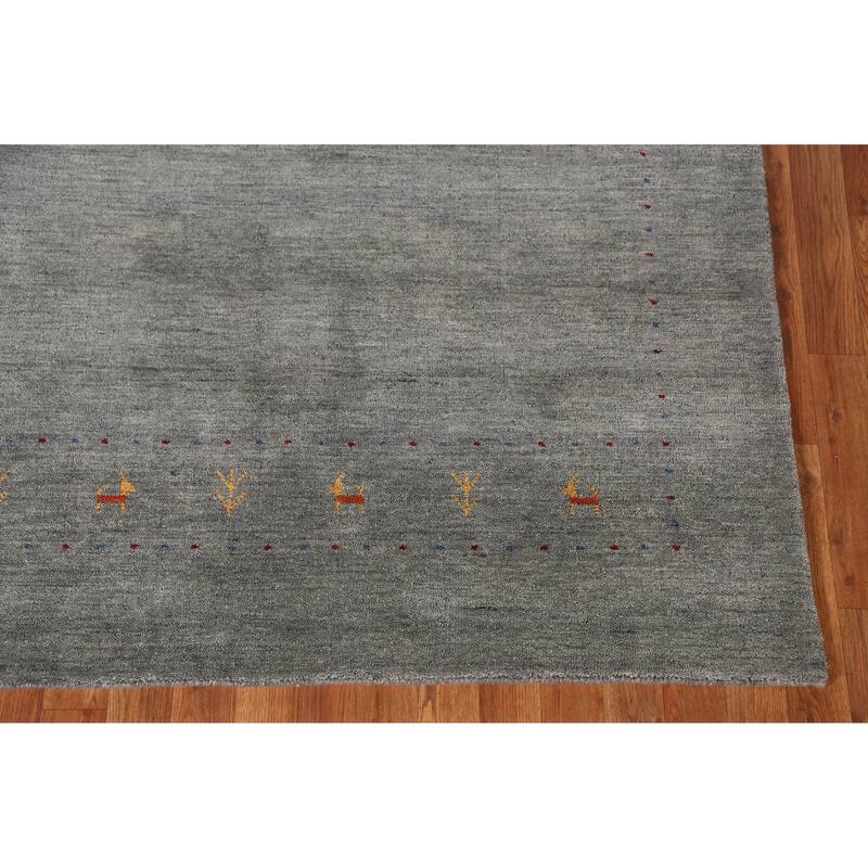 Hand Knotted Oriental 100% Wool Carpet Tribal Animal Pictorial Greys & Charcoal Gabbeh Area Rug - 7' 9'' X 5' 4''