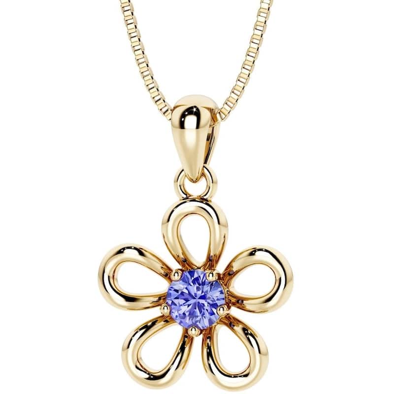 Oravo Gold Plated Sterling Silver Gemstone Flower Pendant - Tanzanite