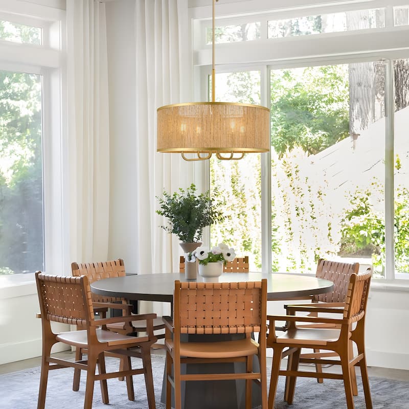 LamQee Large Farmhouse Rattan Chandelier Rope Pendant Light Fixture