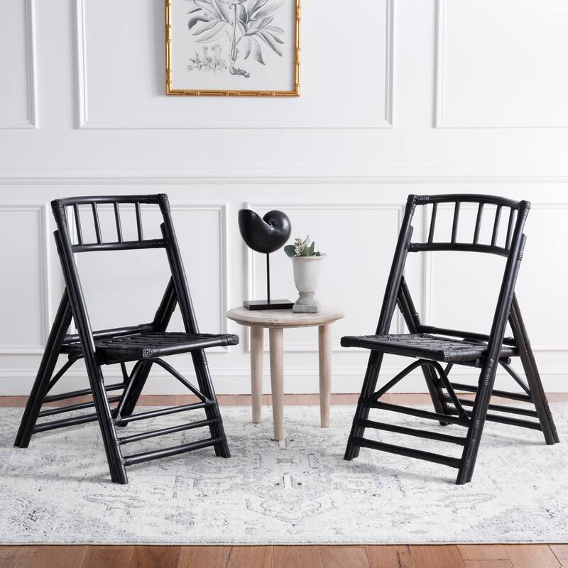 SAFAVIEH Maja Black Rattan Folding Accent Chair Set of 2 (Fully Assembled) - 19Wx28Dx35H