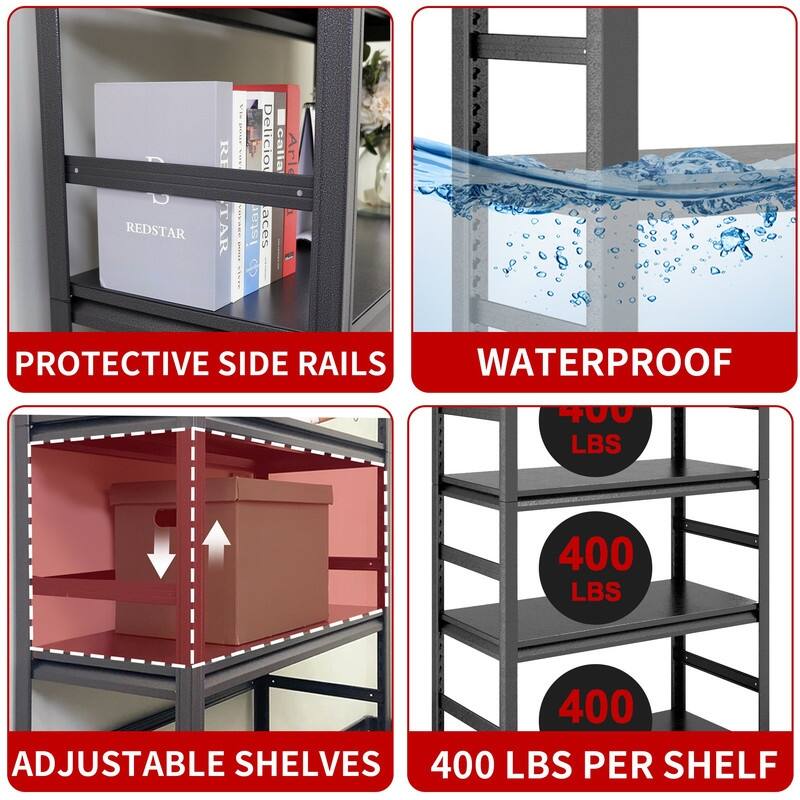 5-Tier Adjustable Heavy Duty Metal Storage Shelves, 2000 lbs, 63"/72"H