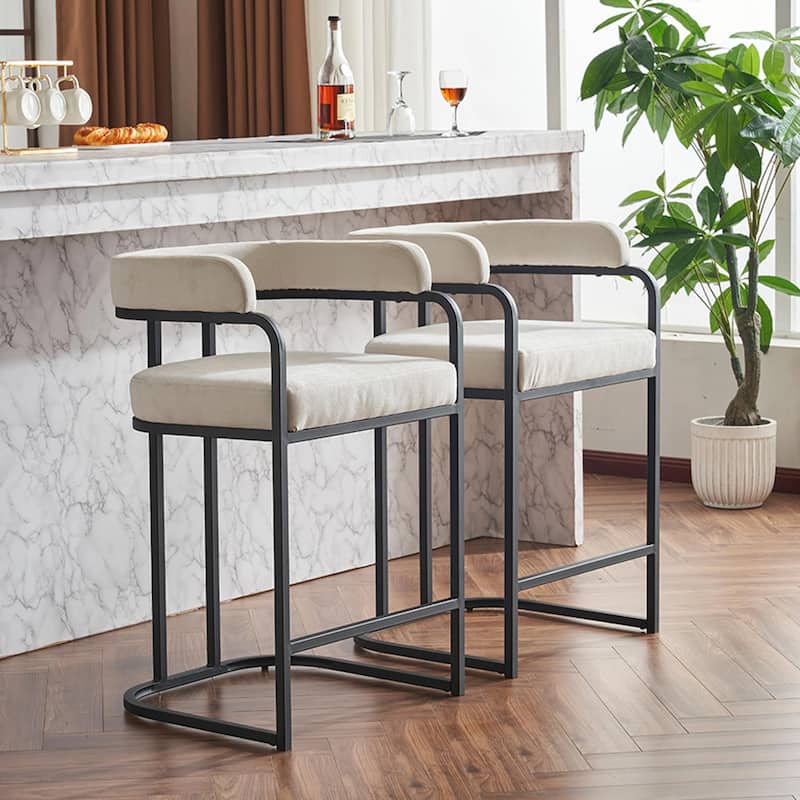 Modern Chenille Bar Stools Set of 2, Upholstered Counter Height Chairs