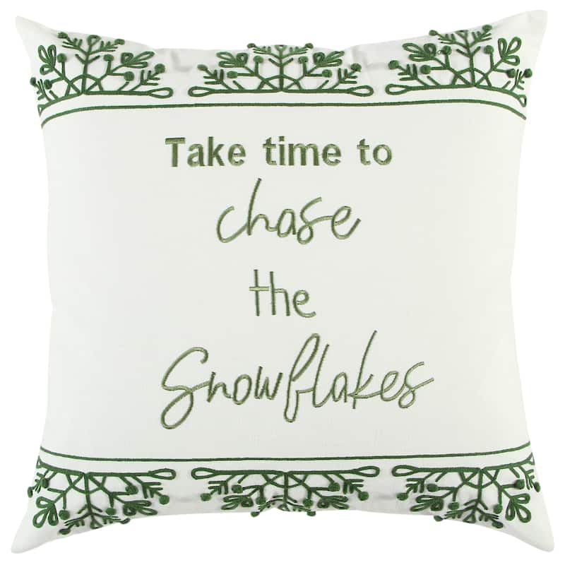 Rizzy Home Chase the Snowflakes Green Throw Pillow