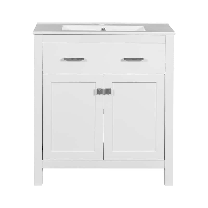 GDFStudio - Bambi Wood & Ceramic Double Bathroom Vanity Set with Sinks, Soft-Close Doors & Flip Drawer