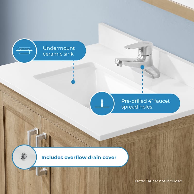 OVE Decors Vegas 30" Bathroom Vanity Combo w/ Top and Backsplash, White Oak