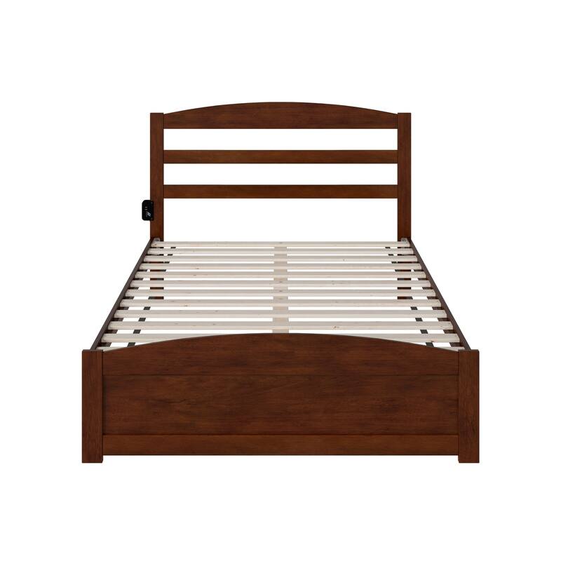 Full Platform Bed - Walnut Finish, USB Charger, Modern Design, Solid Wood Frame, Easy Assembly