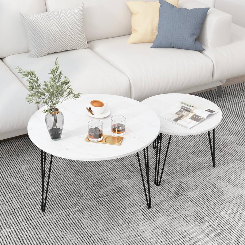 Wood End Table Coffee Table Dining Table Set of 2 with Iron Legs Sofa Table Display Table Office Table for Bedroom