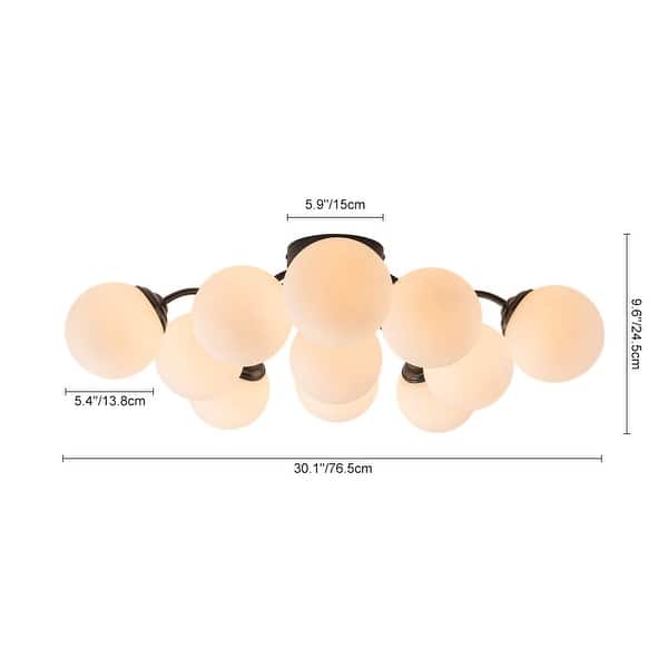 dimension image slide 3 of 5, Modern 11-Light Frosted Glass Globe Wavy Arm Sputnik Semi-flush Mount