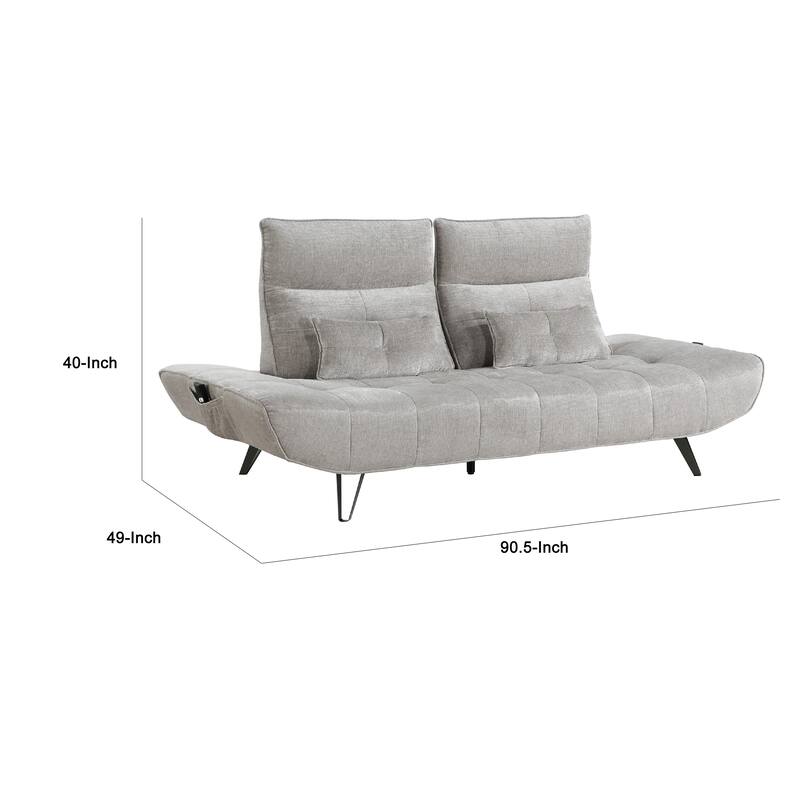 Kyan Adjustable Depth Power Recliner Sofa, Pillows Light Gray Chenille