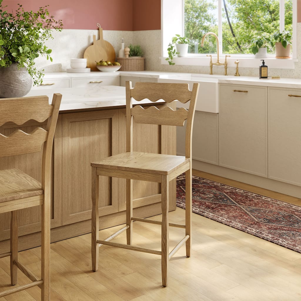 Jax Oak Wood Counter Stool With Wavy Razor Back