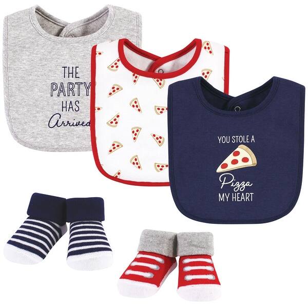 slide 1 of 1, Hudson Baby Infant Boy Cotton Bib and Sock Set, Pizza, One Size - Pizza - One Size One Size - Pizza