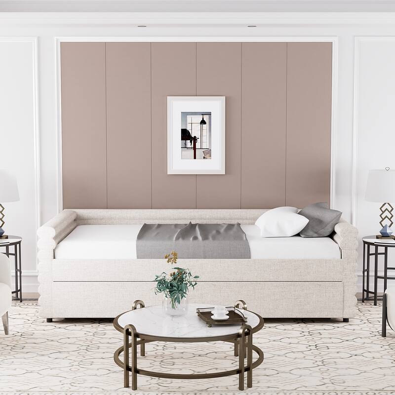 Ouyessir Modern Upholstered Tufted Daybed with Trundle & Drawers