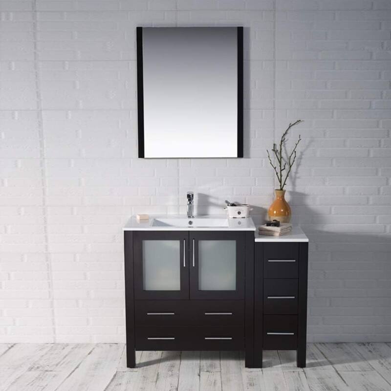 Blossom 42" Solid Wood Bathroom Vanity w/ Ceramic Sink & Side Cabinet