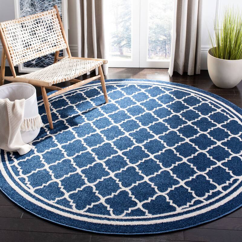 SAFAVIEH Amherst Namira Trellis Rug - 8' Round - Navy/Beige