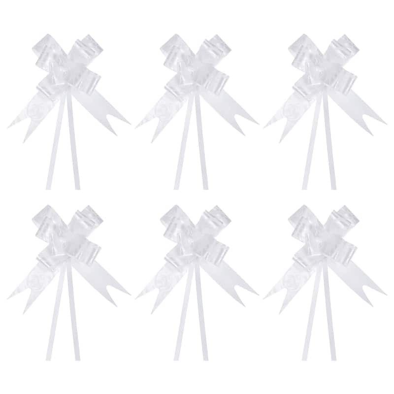 100Pcs 3.3inch Pull Bows Ribbon Gift Wrapping Pull Bow Rose Pattern White