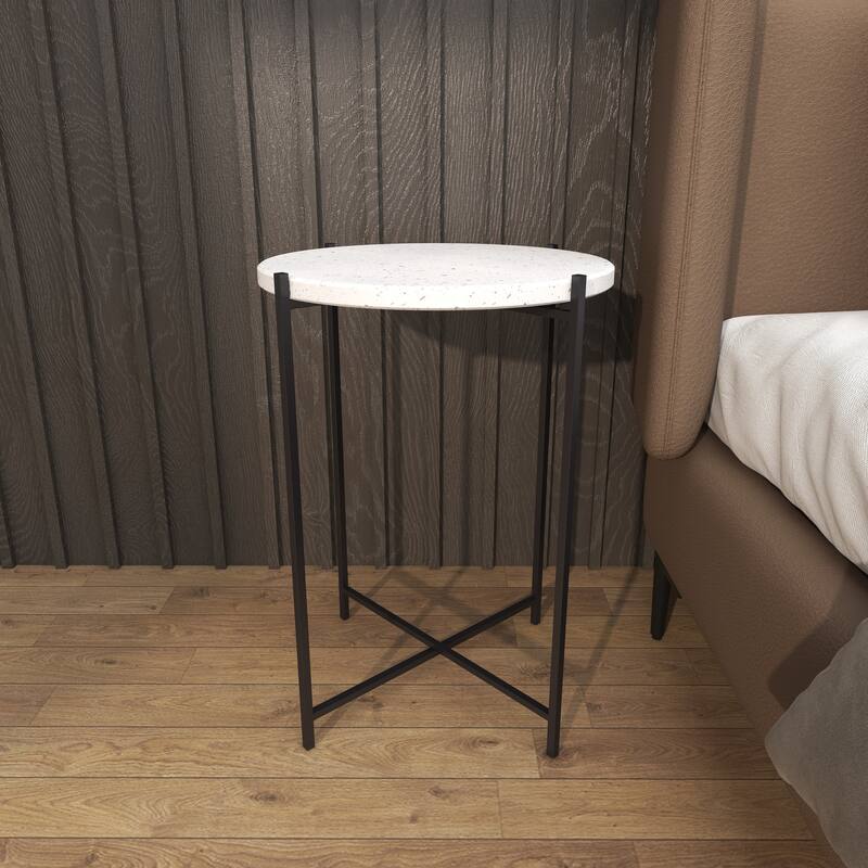 Black Terrazzo Stone Accent Table with Marble Top