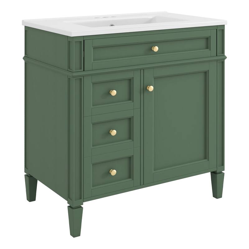 GDFStudio - Halmore Modern Freestanding Bathroom Vanity with Resin Sink, 2 Storage Drawers and a Tip-Out Drawer - 30'W