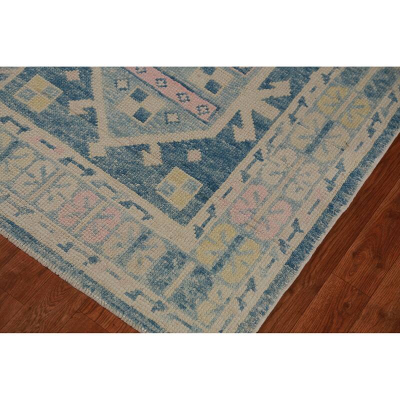 Hand Knotted Oriental 100% Wool Carpet Transitional Geometric Navy Blue & Blues Oushak Runner Rug - 17' 2'' X 3' 2''