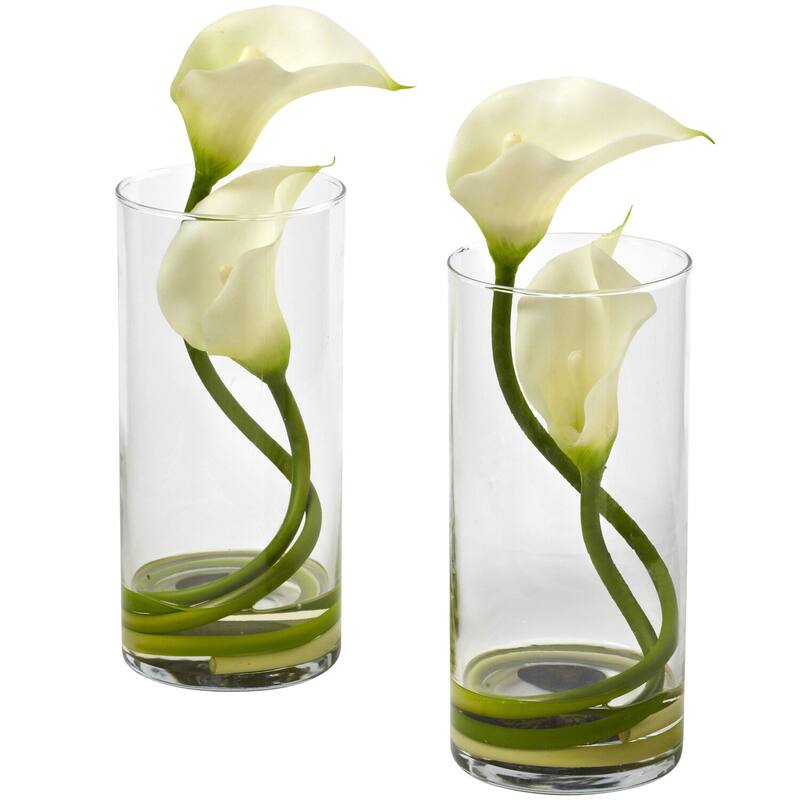 Farmhouse Lily Flower Vase Set - Decorative Cylinder Vases for Home Decor - 10.5