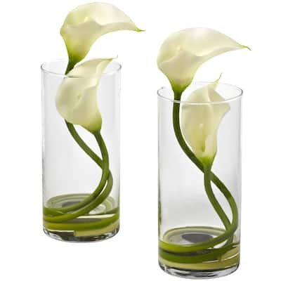Farmhouse Lily Flower Vase Set - Decorative Cylinder Vases for Home Decor - 10.5