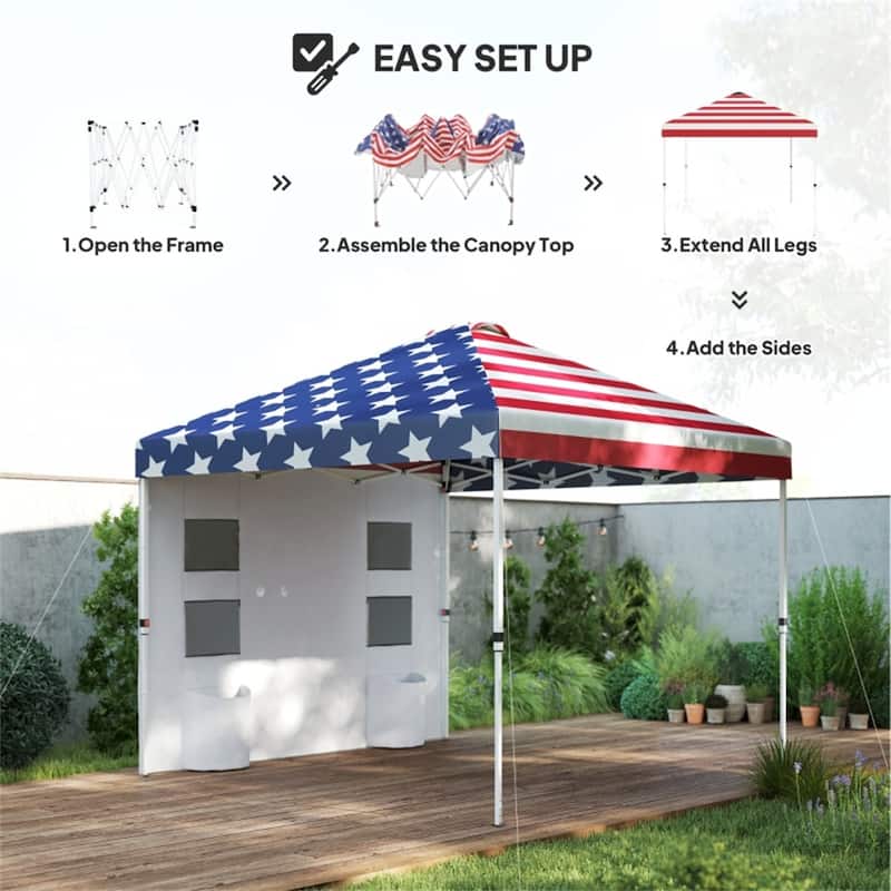 Metal Oxford Fabric Folding Outdoor Canopy Tent with Sidewalls - 116.9" L x 116.9" W x 113" H