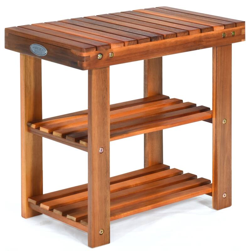 Costway 3-Tier Wood Shoe Rack 19' Shoe Bench Freestanding Boots - 19'' x 11'' x 18'' - Teak - 19'' x 11'' x 18''