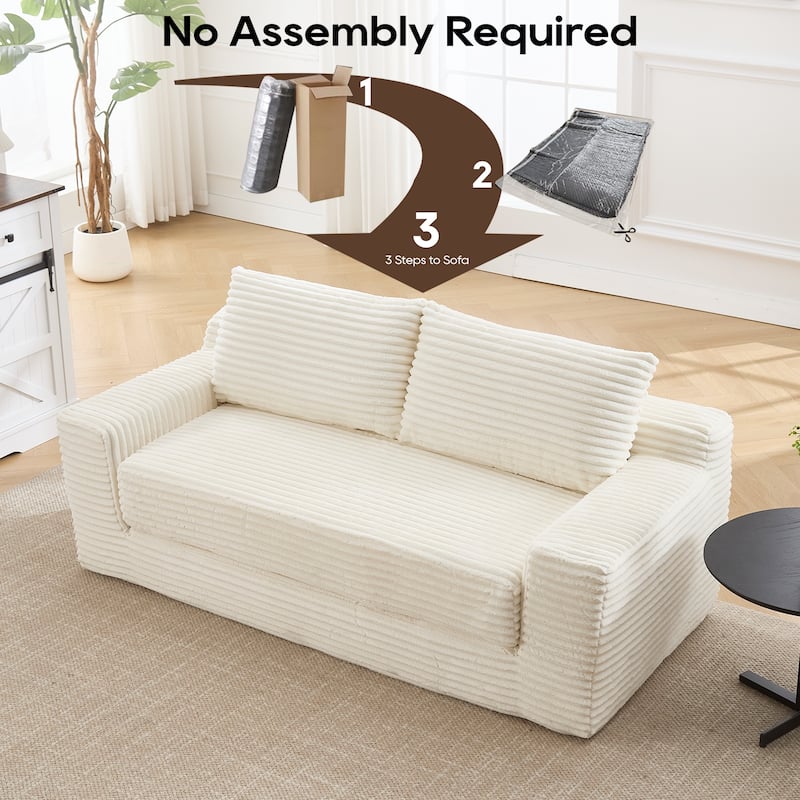 70.87'' W Corduroy Fabric Loveseat Sleeper Sofa with Memory Foam & Steel Frame