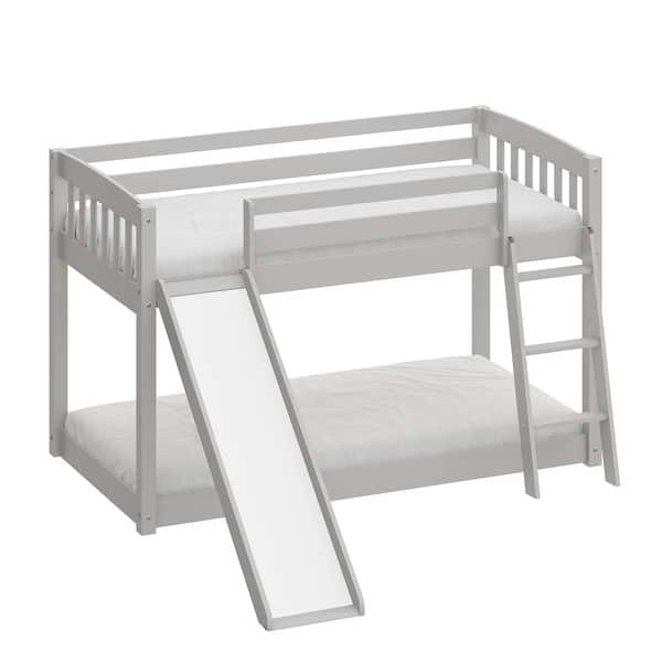 slide 2 of 18, Grey Twin Over Twin Bunk Bed with Slide, Stairs, and Safety Guardrails