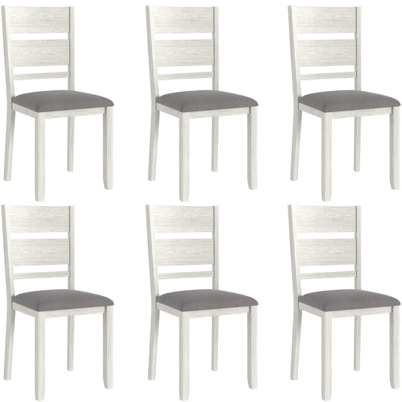 VECELO Modern Farmhouse 39" Solid Wood Dining Chairs with Linen Fabric Upholstered Seat - Set of 6