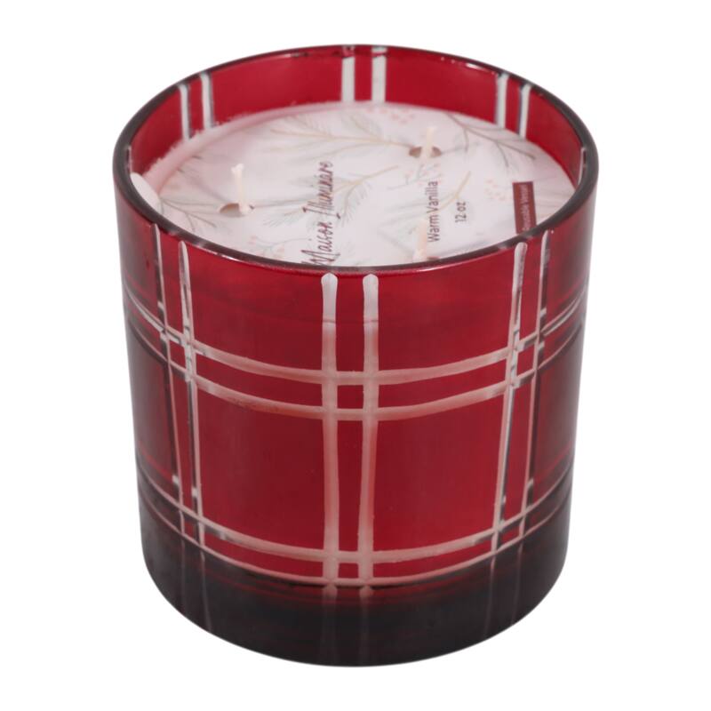 Decorative Glass Wax Warm Vanilla Scented Candle - 4", Red & White - 4.0"