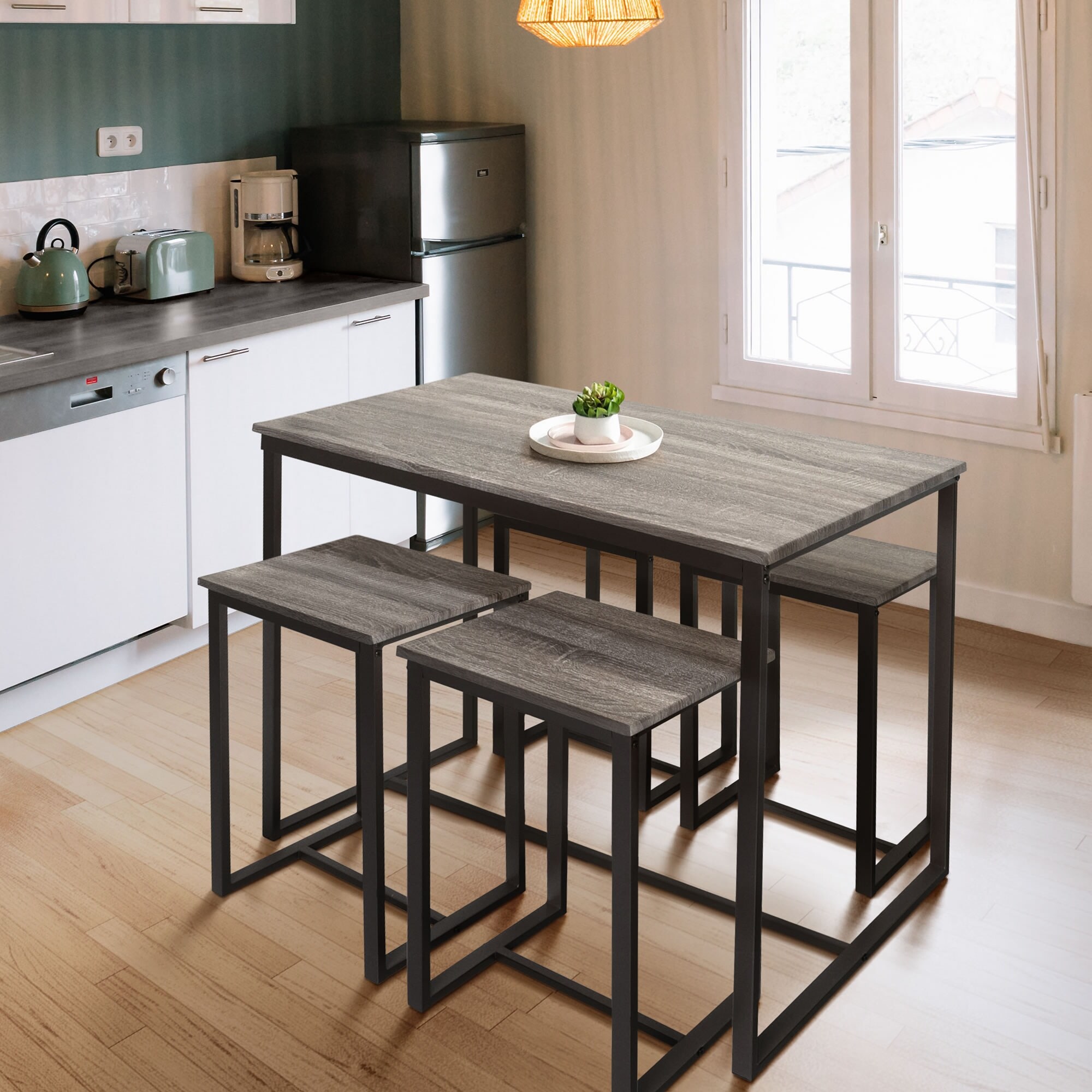 Zenvida Rustic Grey Bistro Pub Table 5-piece Dining Set Bed - Main Image