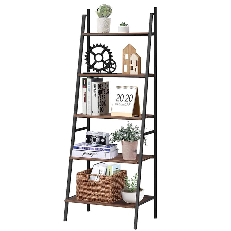Costway Industrial Ladder Shelf Rustic 5 Tier Leaning Bookshelf Wood - See Details