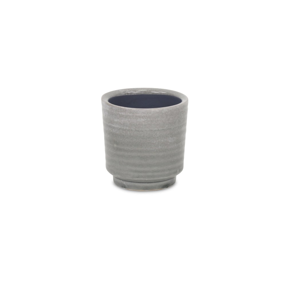 Celadon Gray Ceramic Rippled Planter