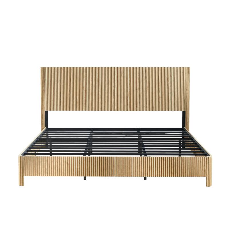 Wooden Corrugated Bed Frame Contemporary Rustic Platform Bed with 44.5" High Headboard/Metal Tubes Support/No Box Spring Needed