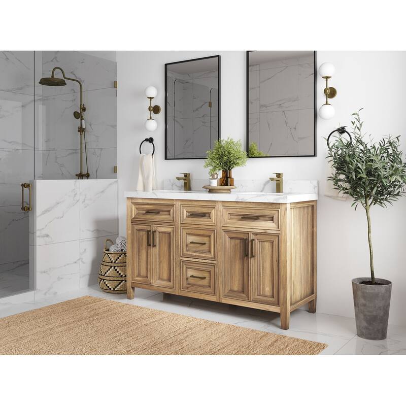 Willow Collections 60 in. W x 22 in. D Santa Monica Teak Double Sink Bathroom Vanity with Countertop