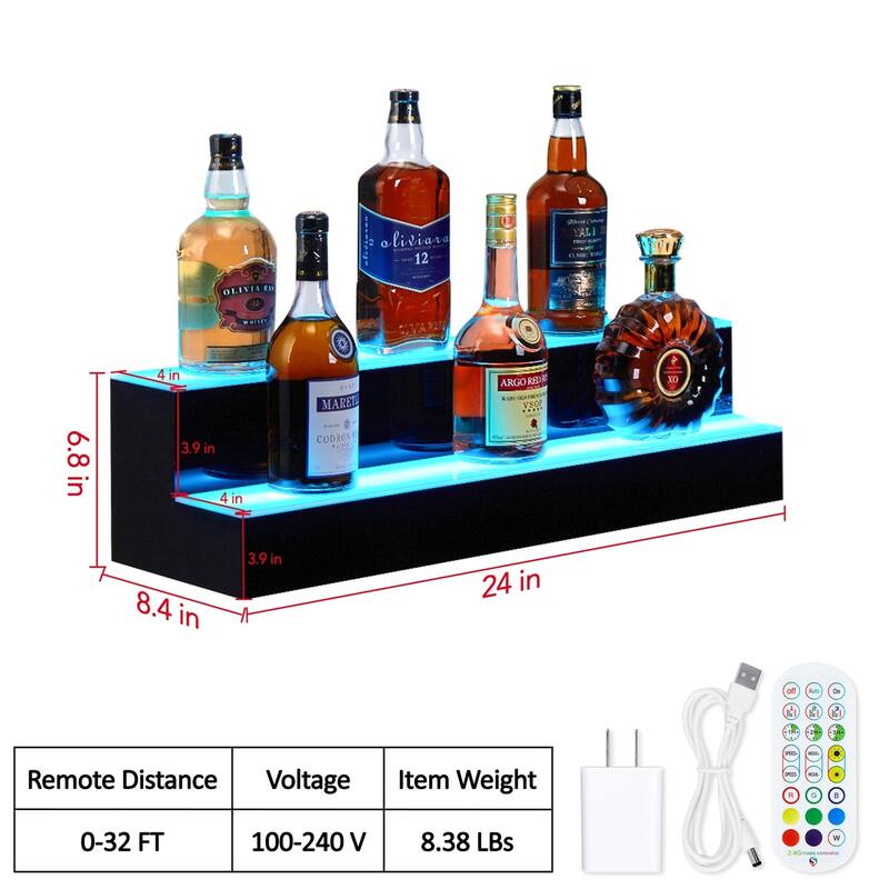 2-Step Lighted Liquor Bottle Display Shelf with Remote APP Control