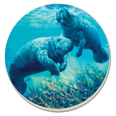 Counterart Absorbent Stone Coasters - Manatees In Sunlight - Set of 4 - 4x4x82